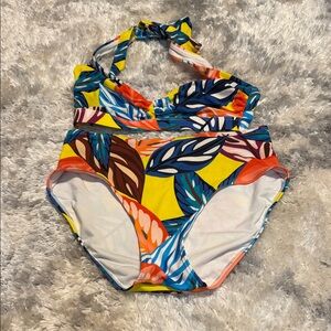 VENUS Tropical Leaf Print Bikini - Yellow and Blue